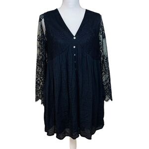 BaeVely Black Lace Babydoll Mini Dress Sz L Whimsigoth‎ Witchy Dark Fairy Grunge